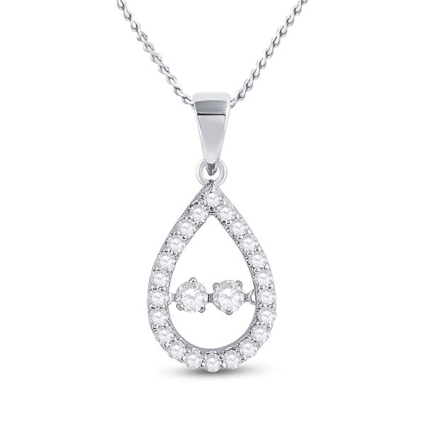 Diamond Moving Twinkle 2-Stone Teardrop Pendant 1/2 Cttw 10kt White Gold