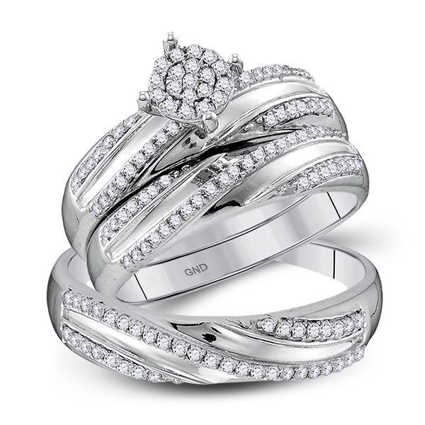 His Hers Diamond Cluster Matching Wedding Set 1/2 Cttw 10kt White Gold