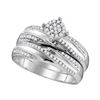 Image 3 : His Hers Diamond Cluster Matching Wedding Set 1/2 Cttw 10kt White Gold