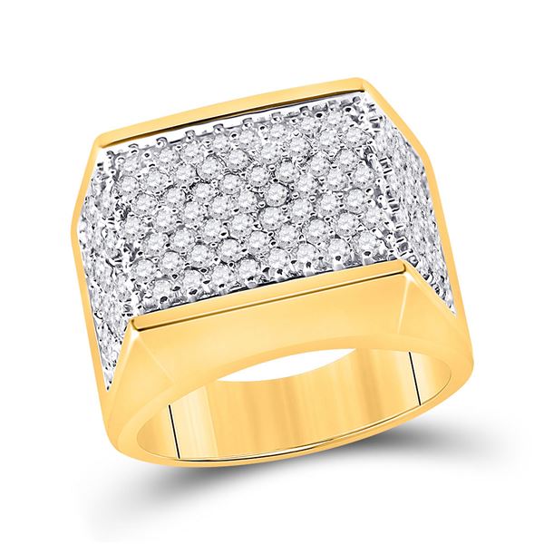 Mens Diamond Flat Top Cluster Ring 2-3/4 Cttw 10kt Yellow Gold