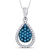 Image 1 : Blue Color Enhanced Diamond Teardrop Pendant 1/2 Cttw 10kt White Gold