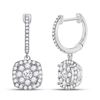 Image 1 : Diamond Hoop Square Dangle Earrings 1 Cttw 14kt White Gold