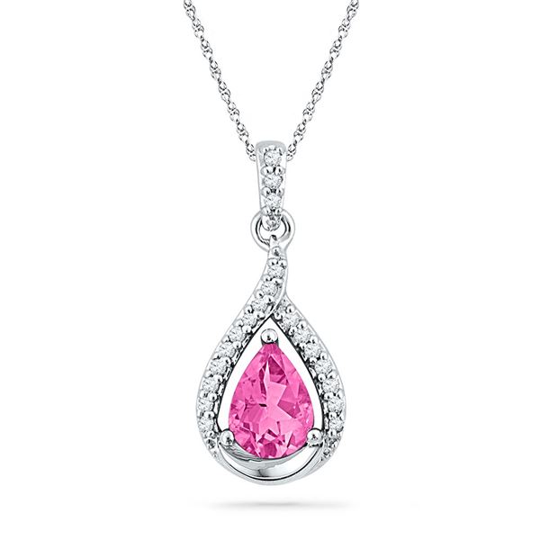 Pear Lab-Created Pink Sapphire Solitaire Diamond Pendant 1-5/8 Cttw 10kt White Gold