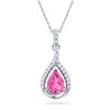 Image 1 : Pear Lab-Created Pink Sapphire Solitaire Diamond Pendant 1-5/8 Cttw 10kt White Gold