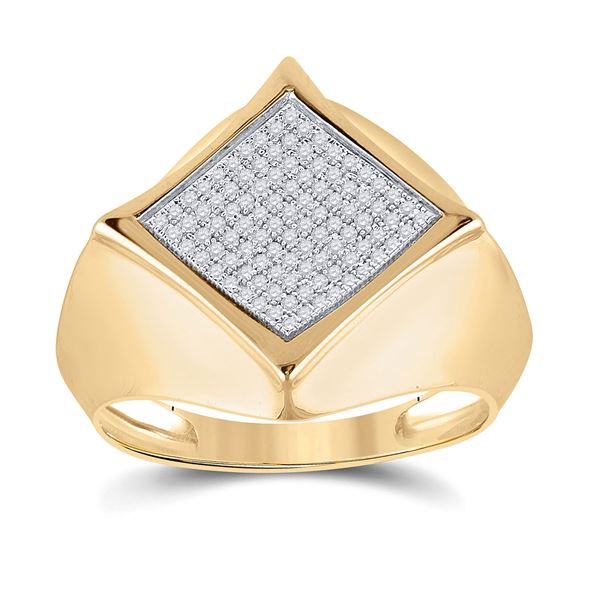 Mens Diamond Offset Square Ring 1/3 Cttw 10kt Yellow Gold