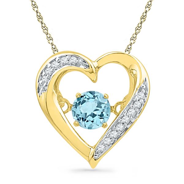 Lab-Created Blue Topaz Moving Twinkle Heart Pendant 3/8 Cttw 10kt Yellow Gold