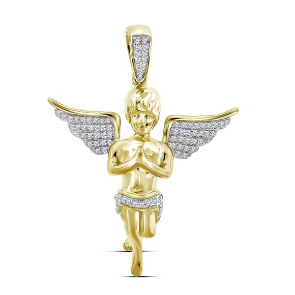 Mens Diamond Angel Charm Pendant 1/4 Cttw 10kt Yellow Gold