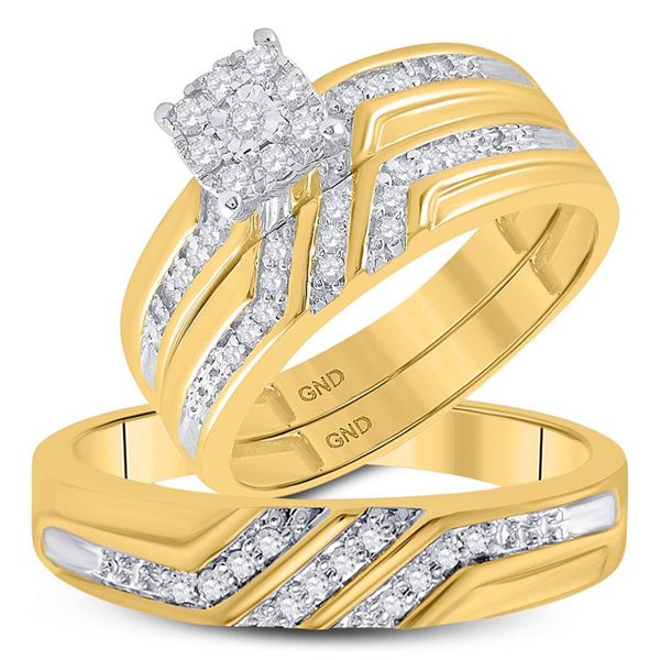 His Hers Diamond Solitaire Matching Wedding Set 1/3 Cttw 10kt Yellow Gold