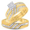 Image 1 : His Hers Diamond Solitaire Matching Wedding Set 1/3 Cttw 10kt Yellow Gold