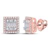 Image 1 : Baguette Diamond Square Cluster Earrings 3/8 Cttw 14kt Rose Gold