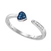 Image 1 : Blue Color Enhanced Diamond Bisected Heart Band 1/20 Cttw Sterling Silver