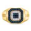 Image 2 : Mens Blue Color Enhanced Diamond Square Ring 5/8 Cttw 10kt Yellow Gold