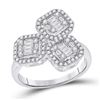 Image 1 : Baguette Diamond Triple Square Cluster Ring 5/8 Cttw 14kt White Gold