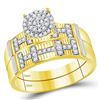 Image 2 : His Hers Diamond Cluster Matching Wedding Set 1/2 Cttw 10kt Yellow Gold