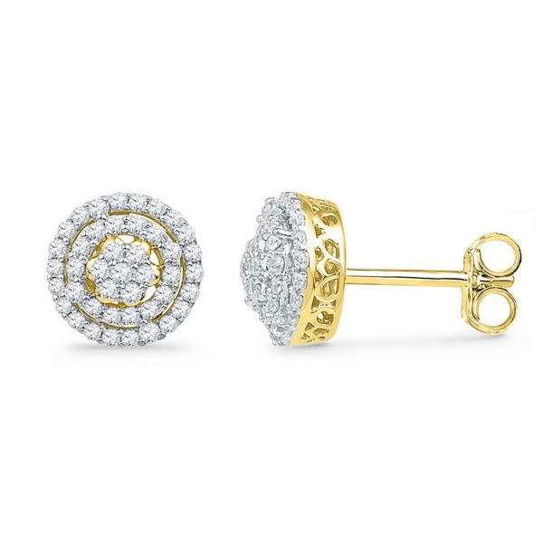 Diamond Concentric Cluster Earrings 1/2 Cttw 10kt Yellow Gold