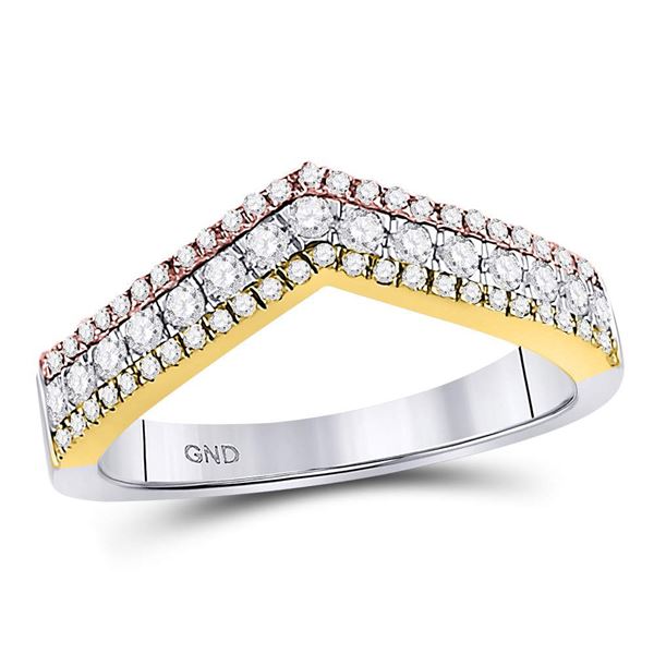 Diamond Chevron Band Ring 1/2 Cttw 10kt Tri-Tone Gold