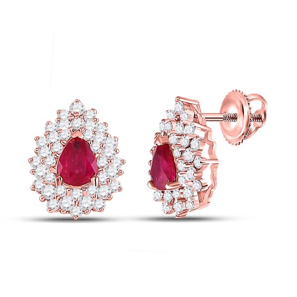 Pear Ruby Diamond Fashion Earrings 1-1/2 Cttw 14kt Rose Gold