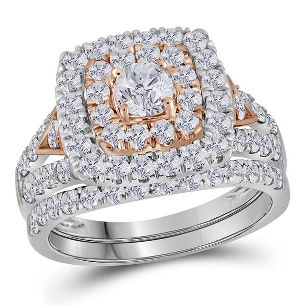 Diamond Halo Bridal Wedding Ring Band Set 2 Cttw 14kt Two-tone Gold