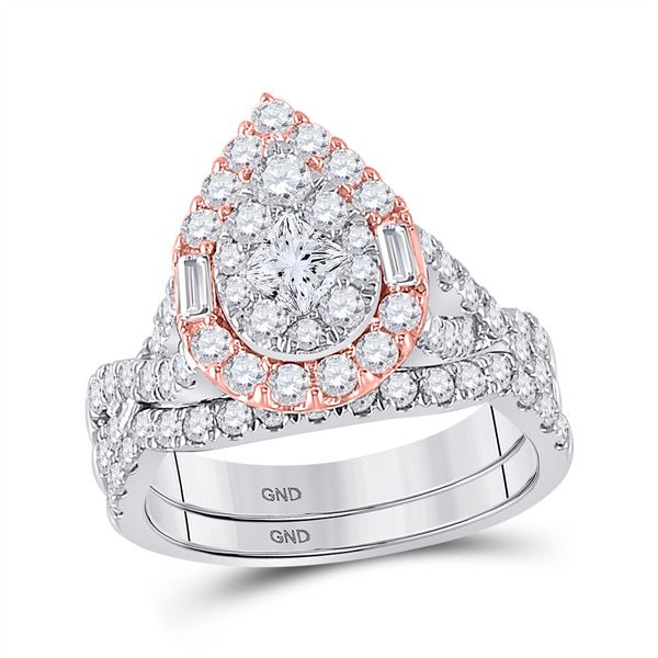 Princess Diamond Bridal Wedding Ring Band Set 2 Cttw 14kt Two-tone Gold