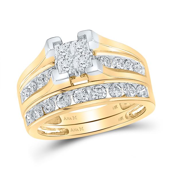Princess Diamond Bridal Wedding Ring Band Set 1-1/2 Cttw 14kt Yellow Gold