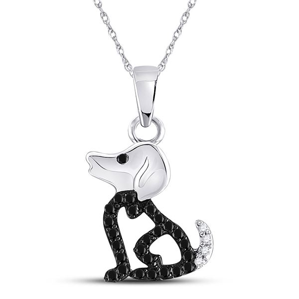 Puppy Doggy Dog Canine Pendant 1/8 Cttw 10k White Gold