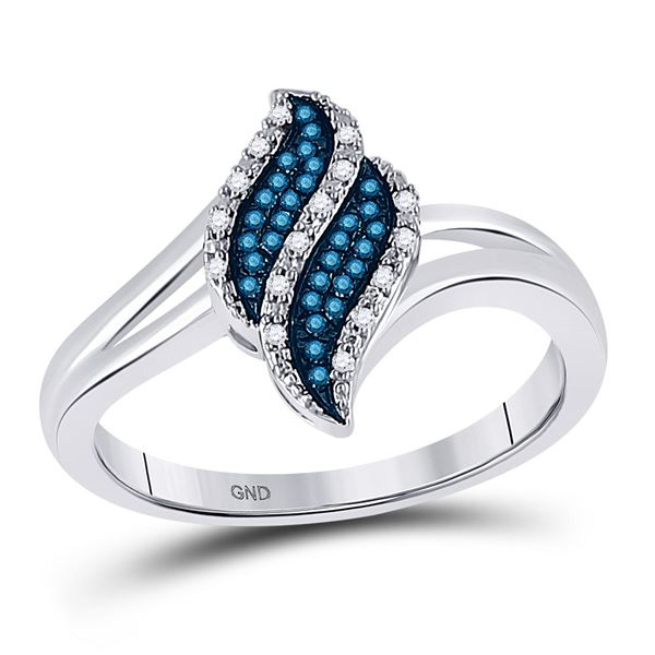 Blue Color Enhanced Diamond Cluster Ring 1/10 Cttw 10kt White Gold