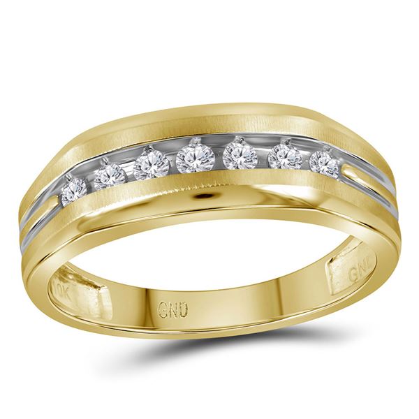 Mens Diamond Grooved Wedding Band Ring 1/4 Cttw 10kt Two-tone Yellow Gold