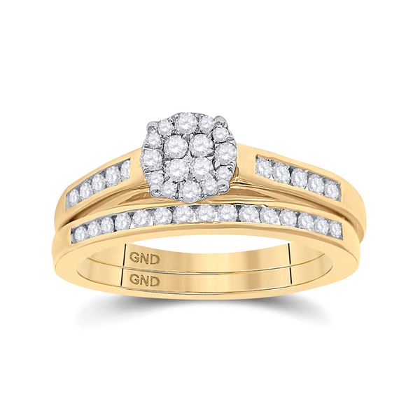 Diamond Cluster Bridal Wedding Ring Band Set 1/2 Cttw 14kt Yellow Gold