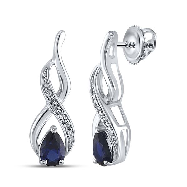 Pear Lab-Created Blue Sapphire Diamond Earrings 1/20 Cttw Sterling Silver