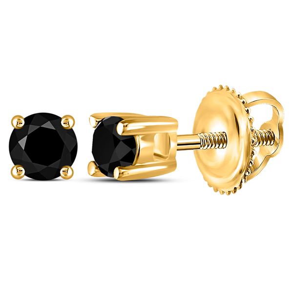 Black Color Enhanced Diamond Solitaire Earrings 1/4 Cttw 14kt Yellow Gold