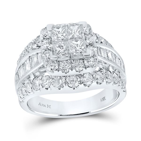 Princess Diamond Halo Cluster Bridal Wedding Engagement Ring 3 Cttw 14kt White Gold