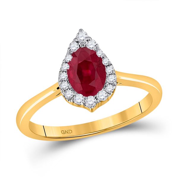 Pear Ruby Diamond Halo Fashion Ring 1 Cttw 14kt Yellow Gold