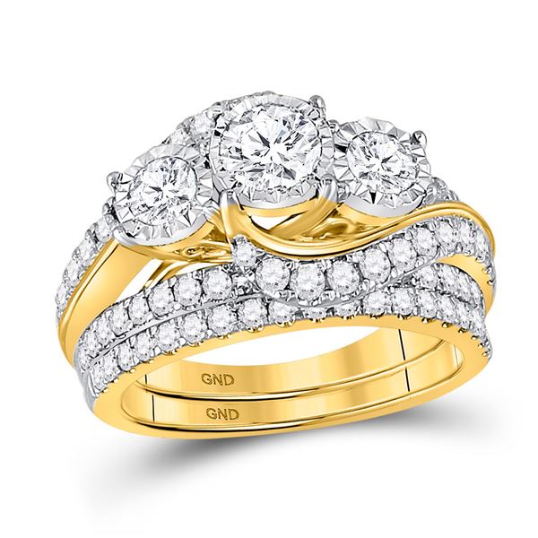 Diamond Bridal Wedding Ring Band Set 2 Cttw 14kt Yellow Gold