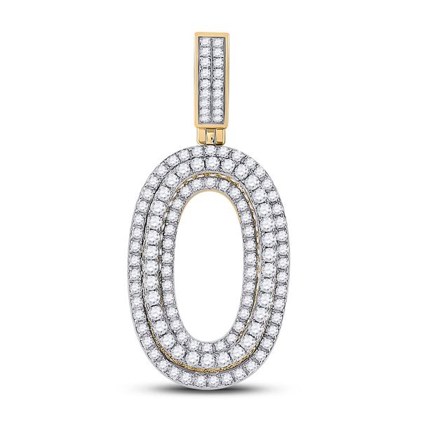 Mens Diamond Number 0 Charm Pendant 1-5/8 Cttw 10kt Yellow Gold