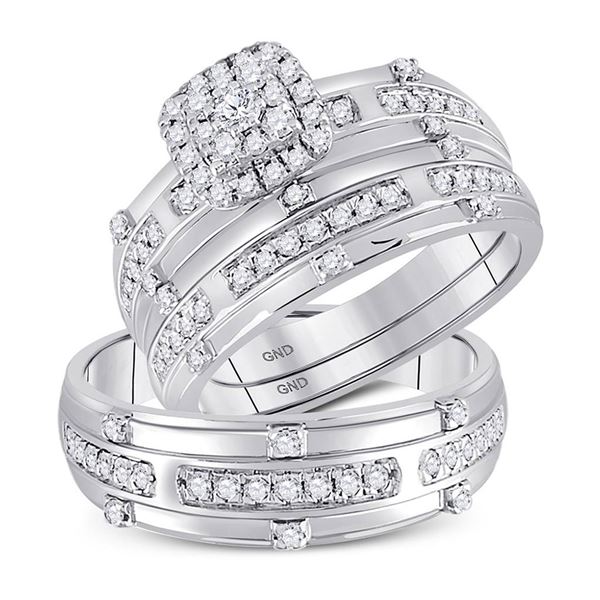 His Hers Diamond Halo Matching Wedding Set 3/4 Cttw 14kt White Gold