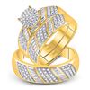 Image 1 : His Hers Diamond Cluster Matching Wedding Set 1/2 Cttw 10kt Yellow Gold