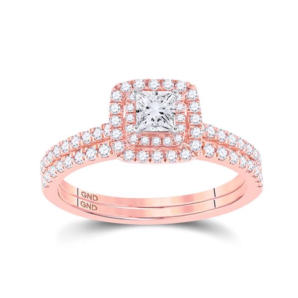 Princess Diamond Bridal Wedding Ring Band Set 3/4 Cttw 10kt Rose Gold
