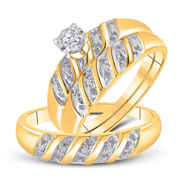 His Hers Diamond Solitaire Matching Wedding Set 1/20 Cttw 14kt Yellow Gold