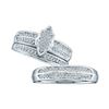 Image 1 : His Hers Diamond Cluster Matching Wedding Set 1/4 Cttw 10kt White Gold