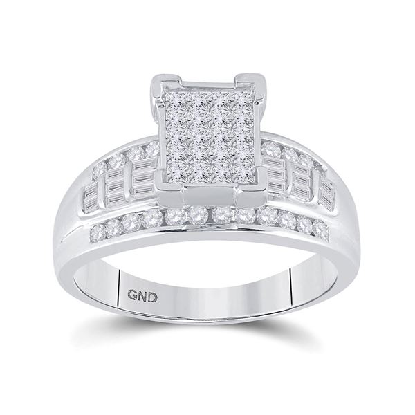 Sterling Silver Princess Diamond Cluster Bridal Wedding Engagement Ring 3/4 Cttw Sterling Silver