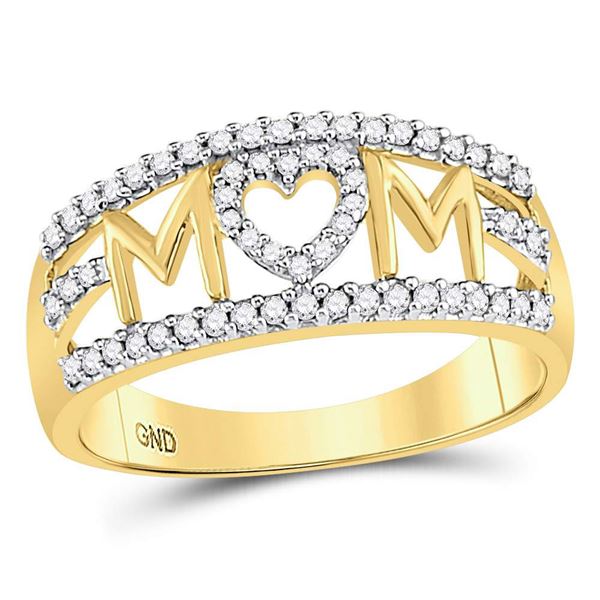 Diamond Mom Mother Heart Band Ring 1/4 Cttw 10kt Yellow Gold