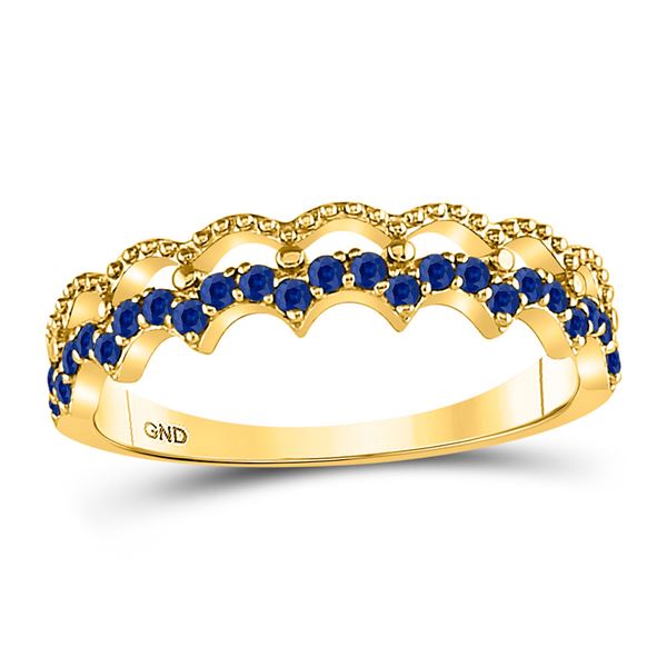 Blue Sapphire Scalloped Stackable Band Ring 1/4 Cttw 10kt Yellow Gold