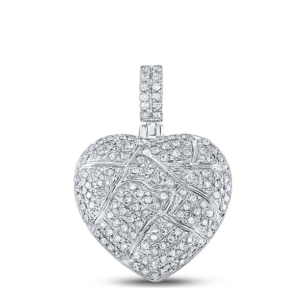 Mens Diamond Cracked Heart Charm Pendant 3/8 Cttw 10kt White Gold