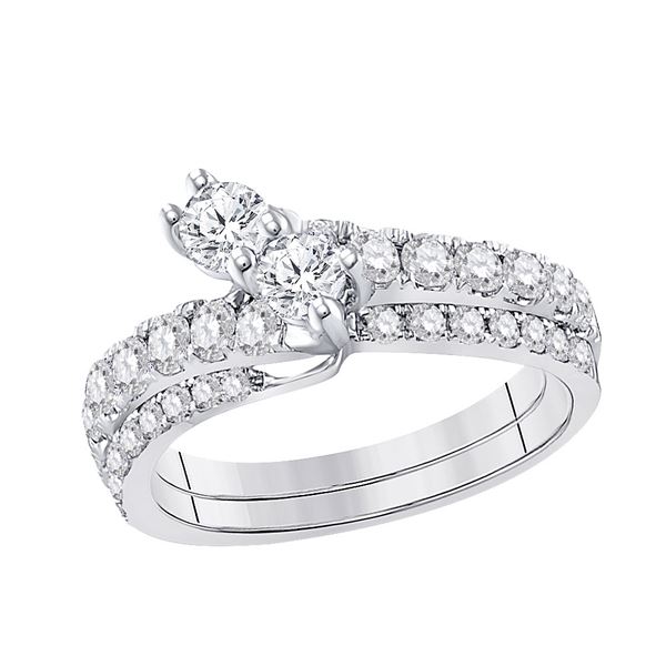 Diamond 2-stone Bridal Wedding Engagement Ring 3/4 Cttw 14kt White Gold