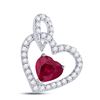 Heart Ruby Diamond Fashion Pendant 3/4 Cttw 10kt White Gold