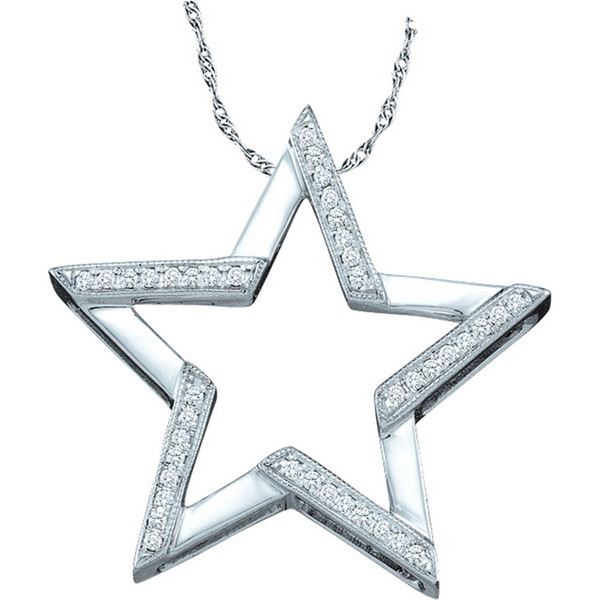 Diamond Star Outline Pendant 1/10 Cttw 10kt White Gold