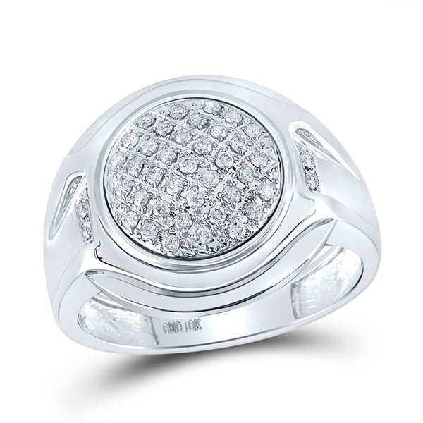 Mens Diamond Circle Cluster Ring 1/3 Cttw 10kt White Gold