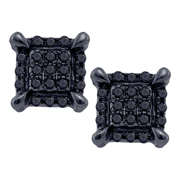 Mens Black Color Enhanced Diamond Square Earrings 1/20 Cttw 10kt White Gold
