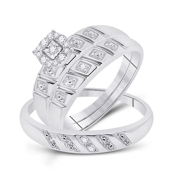 Sterling Silver His Hers Diamond Cluster Matching Wedding Set 1/10 Cttw Sterling Silver