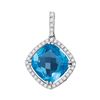 Cushion Blue Topaz Diamond Square Solitaire Pendant 3-1/2 Cttw 14kt White Gold